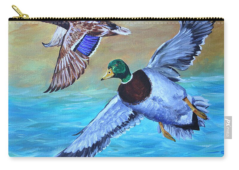 Birds Zip Pouch featuring the painting Mallards in the Delta by Karl Wagner