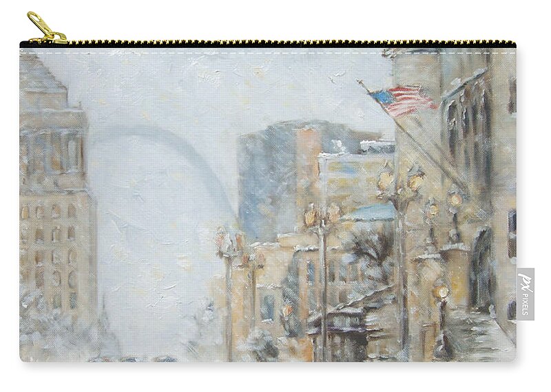 St.louis Zip Pouch featuring the painting Market Street in winter in St.Louis by Irek Szelag