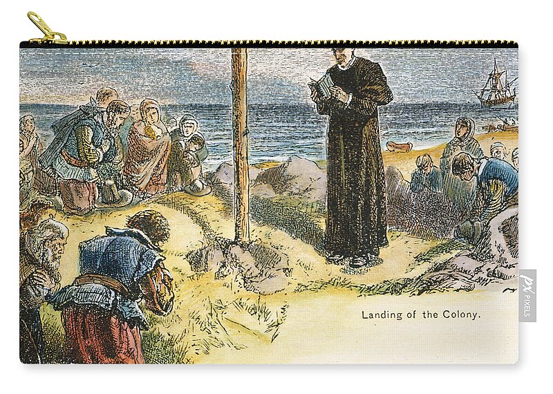 1634 Zip Pouch featuring the drawing First Mass In Maryland, 1634 by Granger