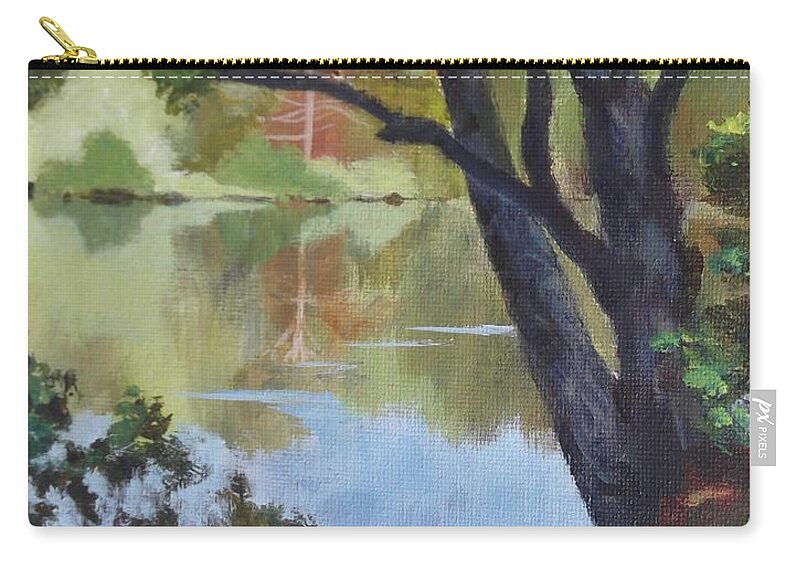 Blue Zip Pouch featuring the painting Mirror Reflection by Claire Gagnon