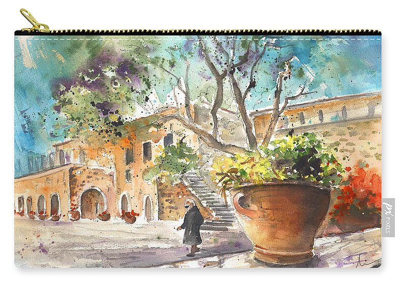 Travel Art Zip Pouch featuring the painting Monastery of Asomatos by Miki De Goodaboom