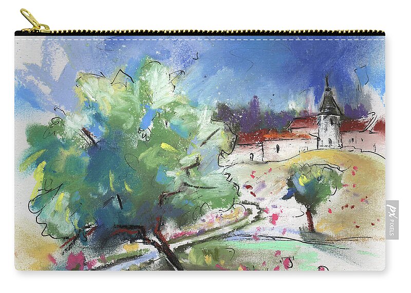 France Zip Pouch featuring the painting Monpazier in France 04 by Miki De Goodaboom