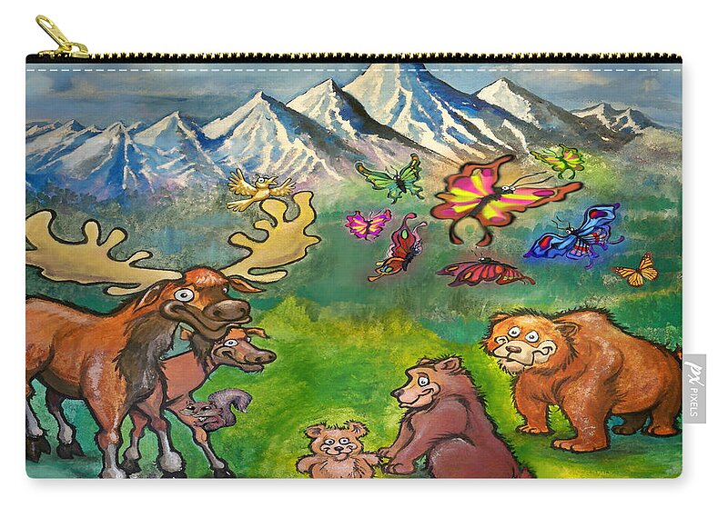 Moose Zip Pouch featuring the painting Moose and Bears by Kevin Middleton