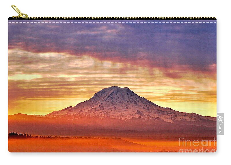 Photography Zip Pouch featuring the photograph Morning Mist About Mount Rainier HDR by Sean Griffin
