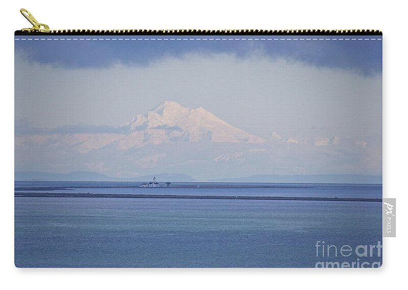 Photography Zip Pouch featuring the photograph Mount Baker with Dungeness Spit Lighthouse by Sean Griffin