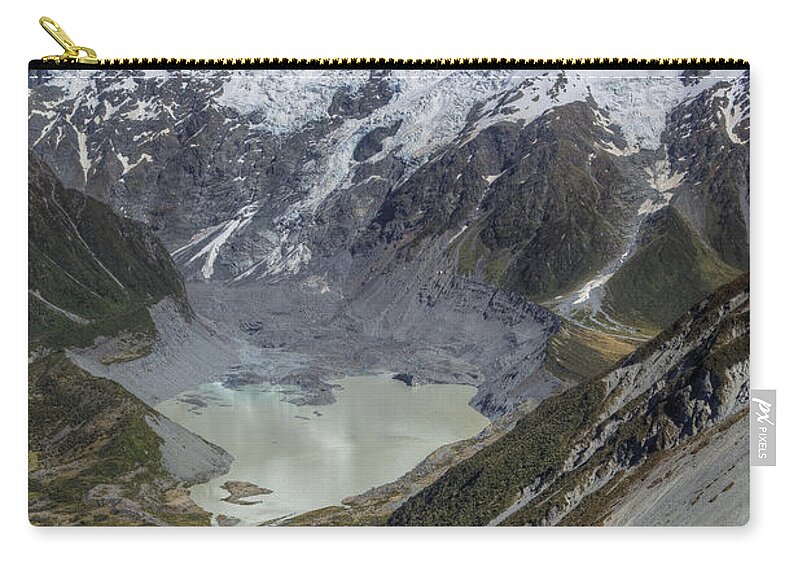 00439962 Zip Pouch featuring the photograph Mount Sefton With Mueller Lake Mount by Colin Monteath