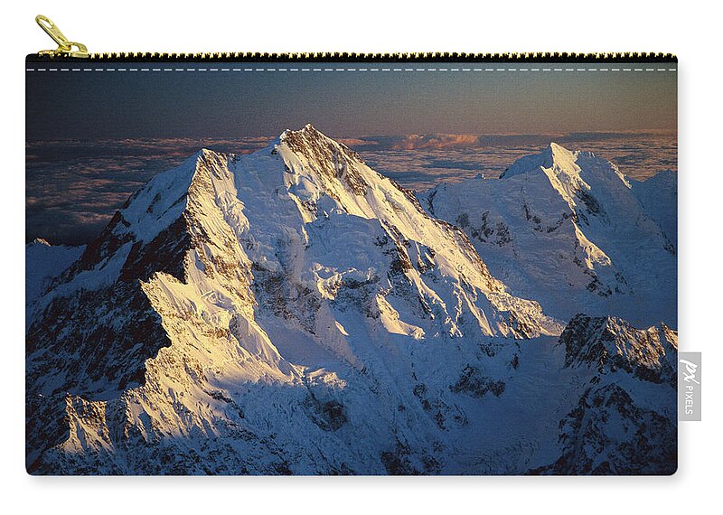Aerial View Carry-all Pouch featuring the photograph Mt Cook Or Aoraki And Mt Tasman, Aerial by Colin Monteath