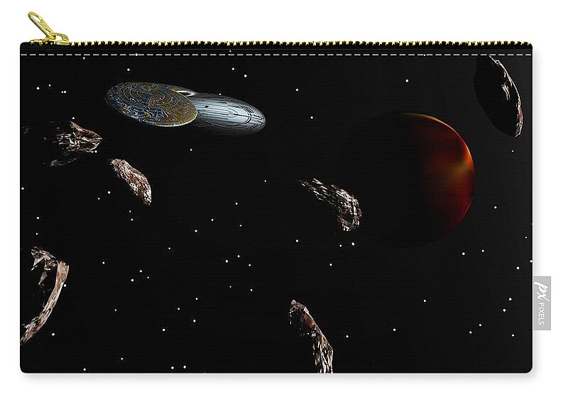 Fine Art Zip Pouch featuring the digital art Navigating an Asteroid Field by David Lane