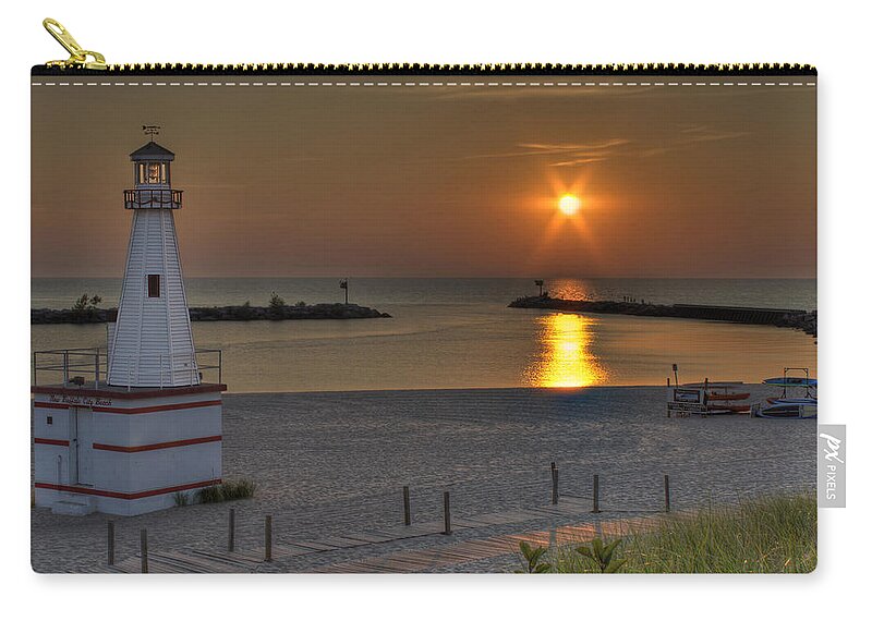 New Buffalo Zip Pouch featuring the photograph New Buffalo City Beach Sunset by Scott Wood