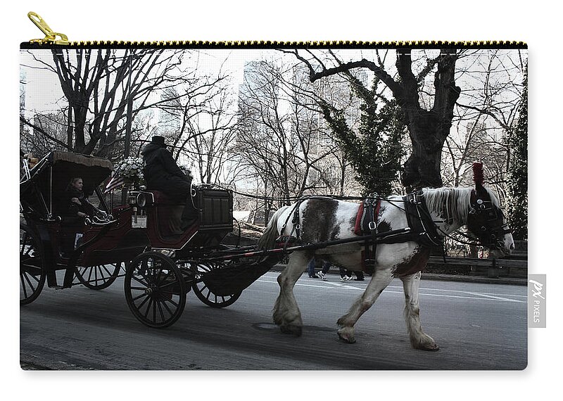 Carriage Zip Pouch featuring the photograph New York City Carriage by La Dolce Vita
