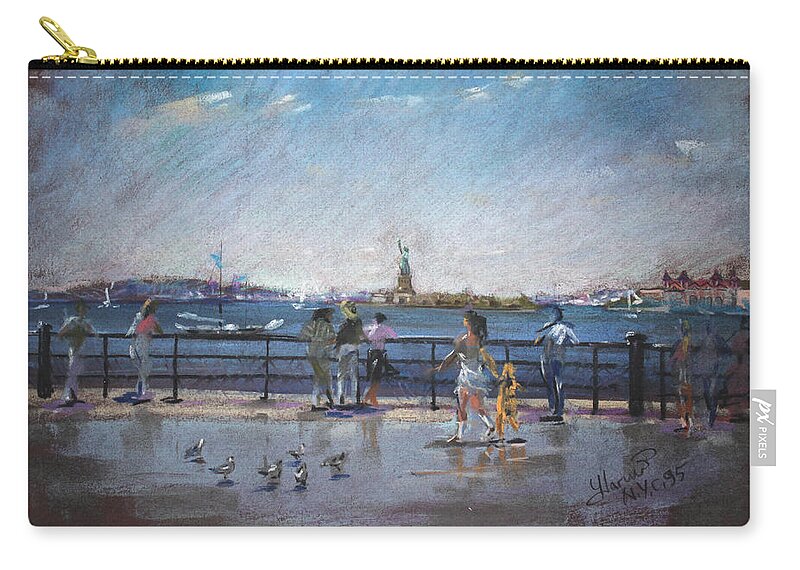 Ny City Zip Pouch featuring the pastel NYC Grand Ferry Park 2 by Ylli Haruni