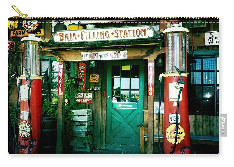 Photograph Zip Pouch featuring the photograph Old Fashioned Filling Station by Nina Prommer