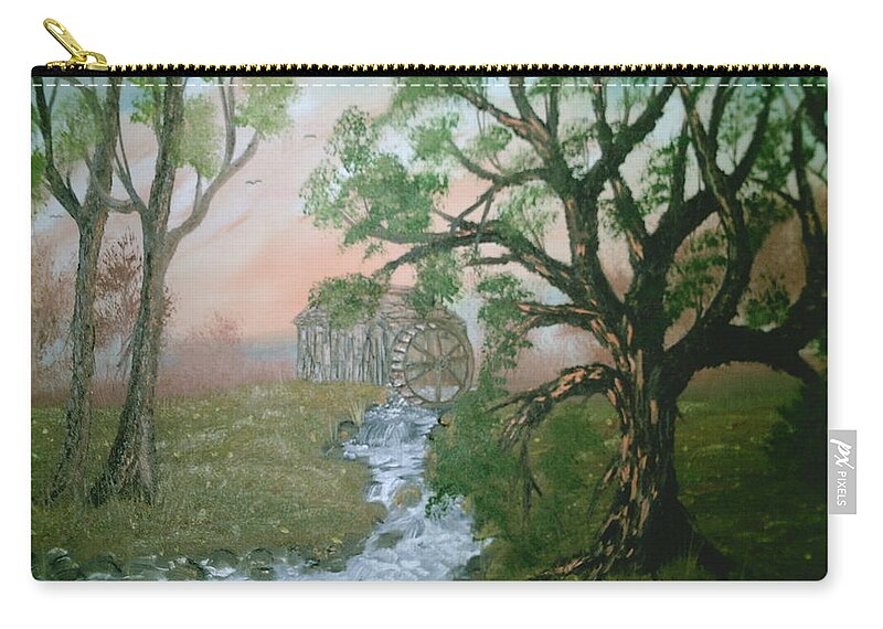Rivers Strems Zip Pouch featuring the painting Old Mill by Jim Saltis