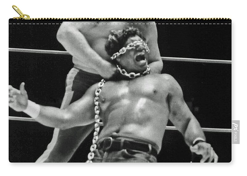 Old School Wrestling Zip Pouch featuring the photograph Old School Wrestling Chain Match between Moondog Mayne and Don Muraco by Jim Fitzpatrick