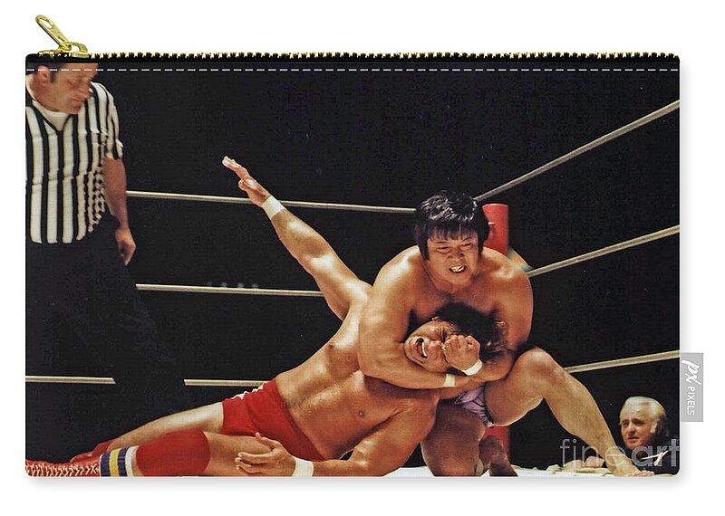 Old School Wrestling Zip Pouch featuring the photograph Old School Wrestling Headlock by Dean Ho on Don Muraco by Jim Fitzpatrick
