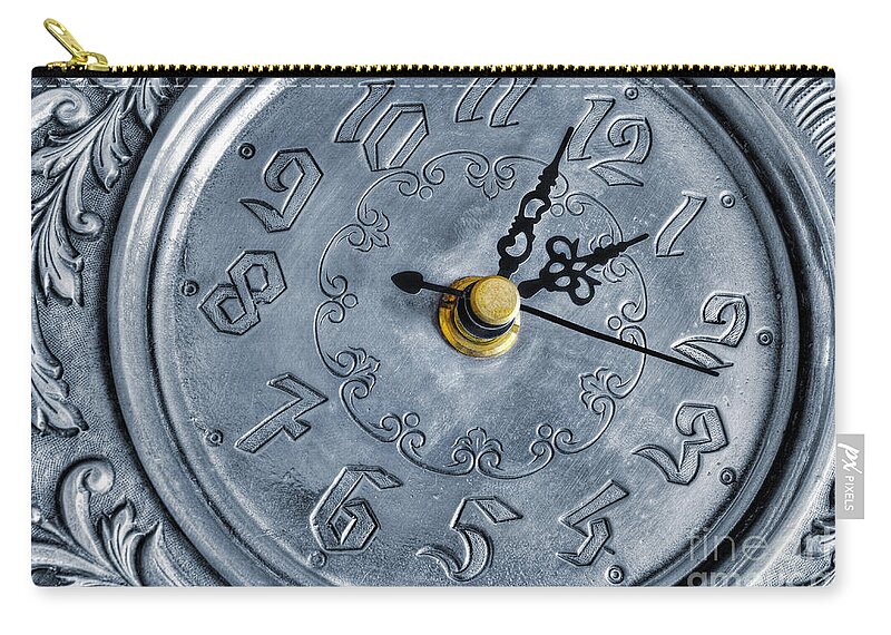 Alarm Zip Pouch featuring the photograph Old silver clock by Carlos Caetano