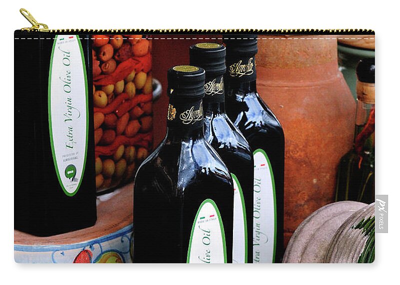 Still Zip Pouch featuring the photograph Olives and Olive Oil by Bill Dodsworth
