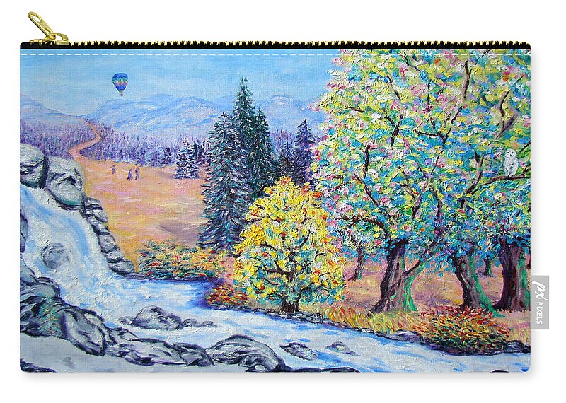 Hot Air Baloon Zip Pouch featuring the painting On The Lookout by Lisa Rose Musselwhite