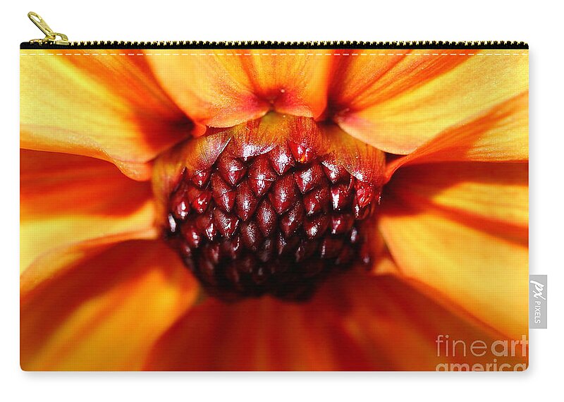 Flower Zip Pouch featuring the photograph Orange Yellow Dahlia . 7D14623 by Wingsdomain Art and Photography
