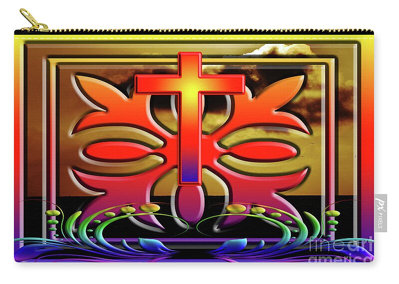 All Rights Reserved Zip Pouch featuring the photograph Ornate Rainbow Cross by Clayton Bruster