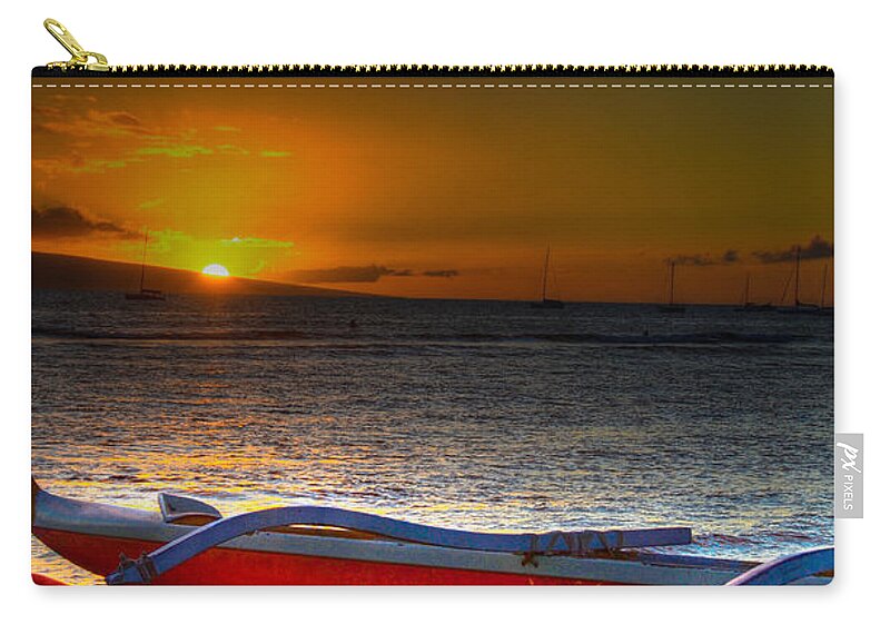Outrigger Zip Pouch featuring the photograph Outrigger At Sunset by Kelly Wade