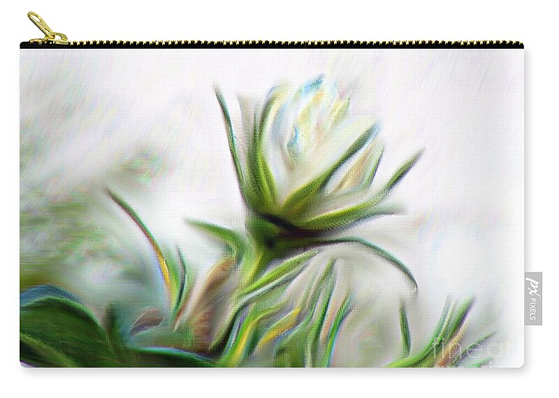 Painterly White Roses Zip Pouch featuring the digital art Painterly White Roses by Barbara A Griffin