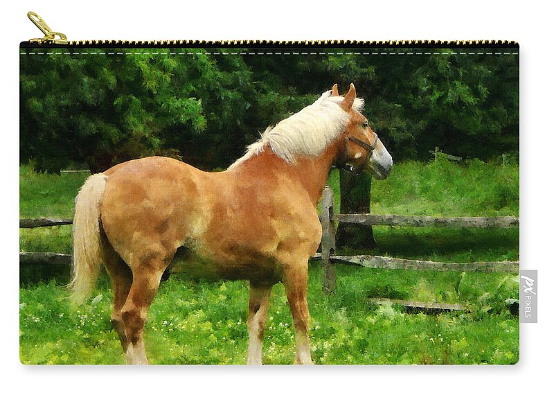 Horse Zip Pouch featuring the photograph Palomino Walking Away by Susan Savad