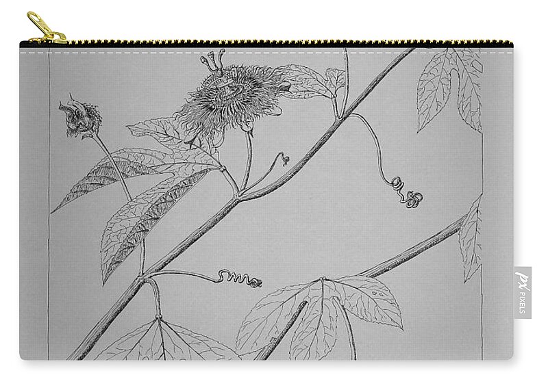 Passionflower Carry-all Pouch featuring the drawing Passionflower Vine by Daniel Reed