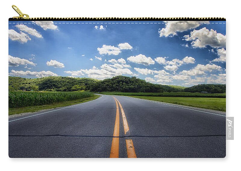 Clouds Zip Pouch featuring the photograph Pavement Approach by Bill and Linda Tiepelman