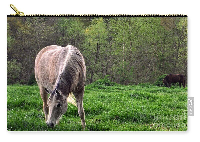 Horses Zip Pouch featuring the photograph Peaceful Pasture by Lydia Holly