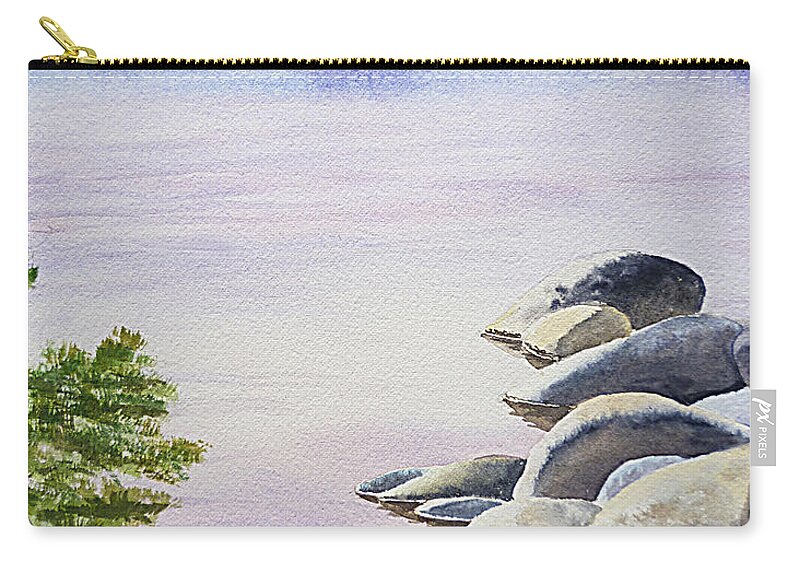 Affirmation Zip Pouch featuring the painting Peaceful Place Morning at The Lake by Irina Sztukowski