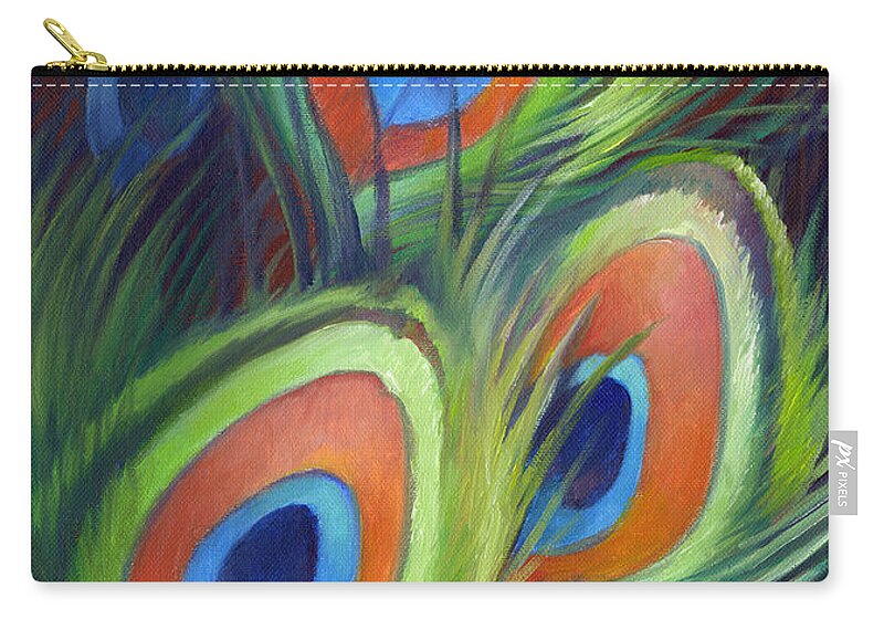 Feathers Zip Pouch featuring the painting Peacock Feathers by Nancy Tilles