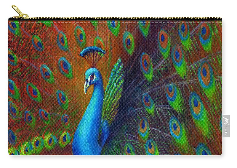 Feather Zip Pouch featuring the painting Peacock Spread by Nancy Tilles