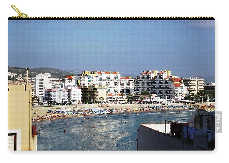 Pensicola Zip Pouch featuring the photograph Pensicola Beach Ocean View from High Above in Mediterranean Sea Spain by John Shiron
