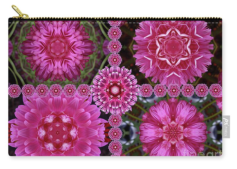 Pink Zip Pouch featuring the digital art Pink Flower Collage by Mariola Bitner