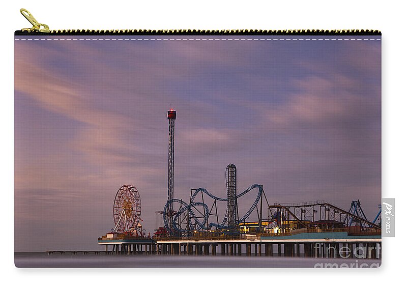 Pleasure Pier Amusement Park Zip Pouch featuring the photograph Pleasure Pier Amusement Park Galveston Texas by Keith Kapple