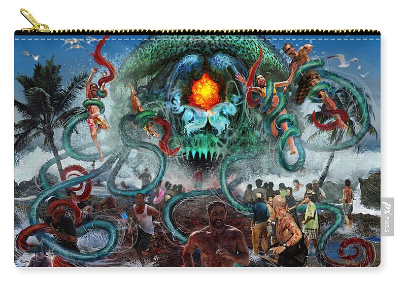 Irukandji Zip Pouch featuring the mixed media Pollution Shall Thank You by Tony Koehl