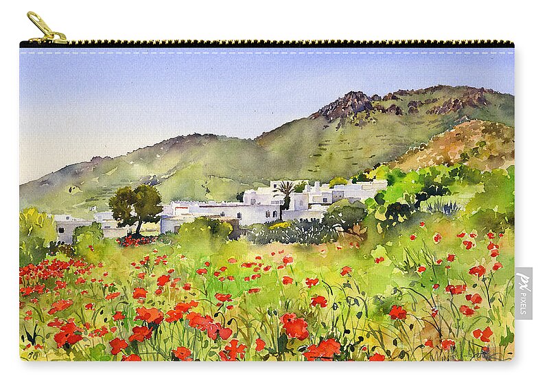 Landscape Zip Pouch featuring the painting Poppies at Las Hortichuelas by Margaret Merry
