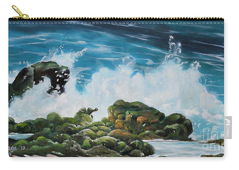 Surf Zip Pouch featuring the painting Pounding Surf by Larry Geyrozaga