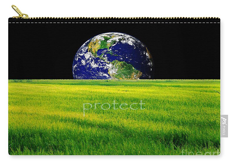 Earth Zip Pouch featuring the digital art Protect by Lizi Beard-Ward