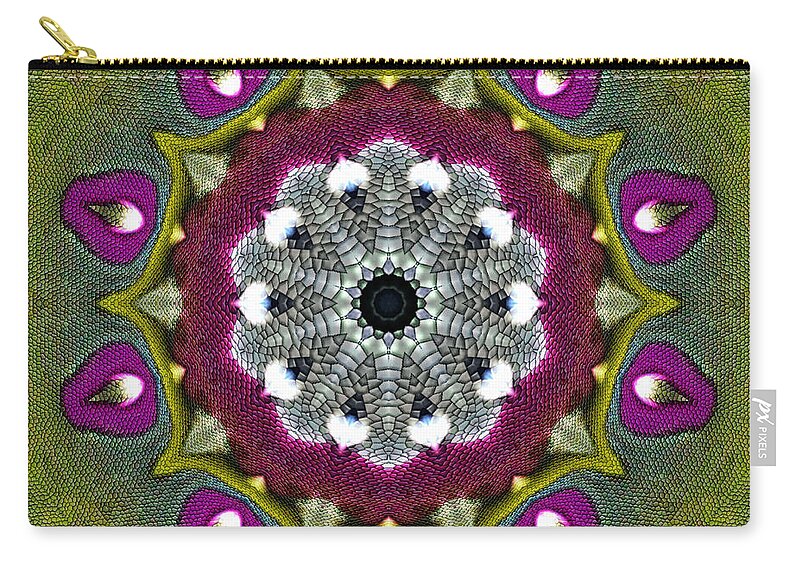 Purple Zip Pouch featuring the digital art Purple Snakeskin Flower by Alec Drake