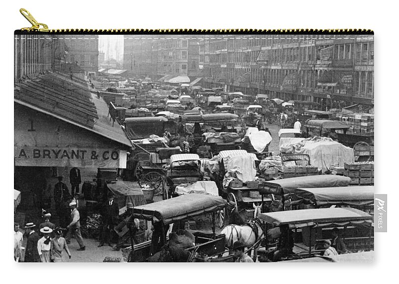quincy Market Zip Pouch featuring the photograph Quincy Market from Faneuil Hall - Boston - c 1906 by International Images