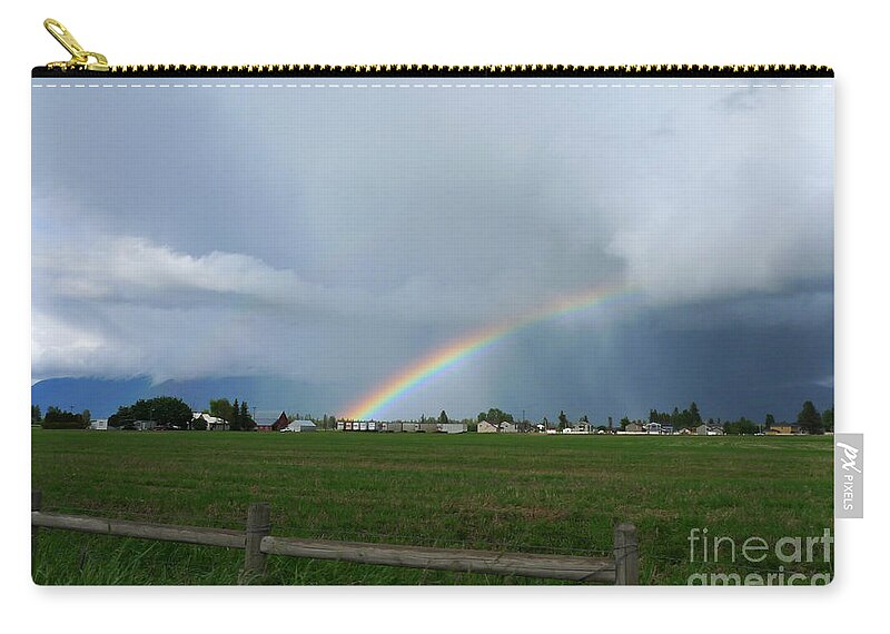 Landscape Zip Pouch featuring the photograph Rainbow before the storm by Nina Prommer