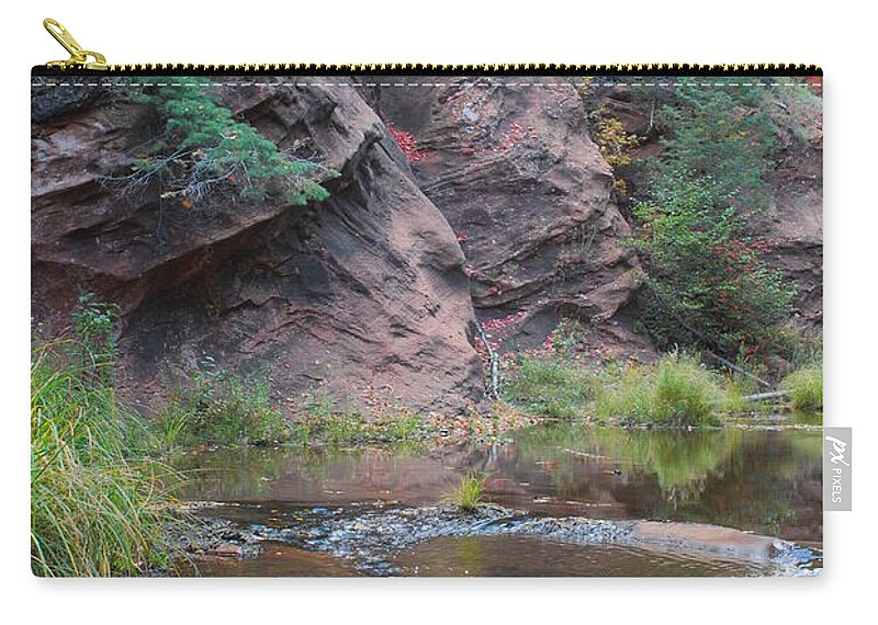 Sedona Zip Pouch featuring the photograph Rainbow of the Season and River over Rocks by Heather Kirk