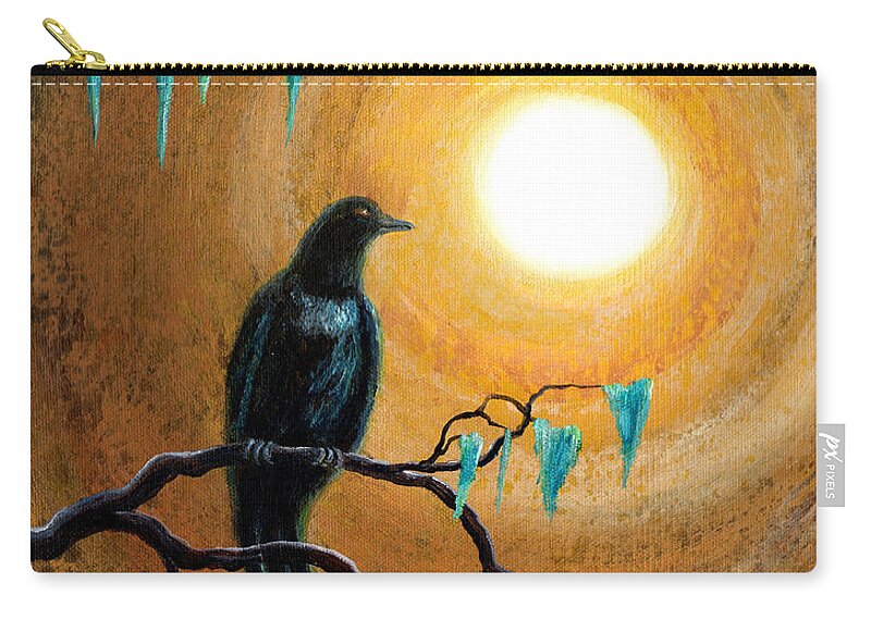 Zen Zip Pouch featuring the painting Raven in Dark Autumn by Laura Iverson