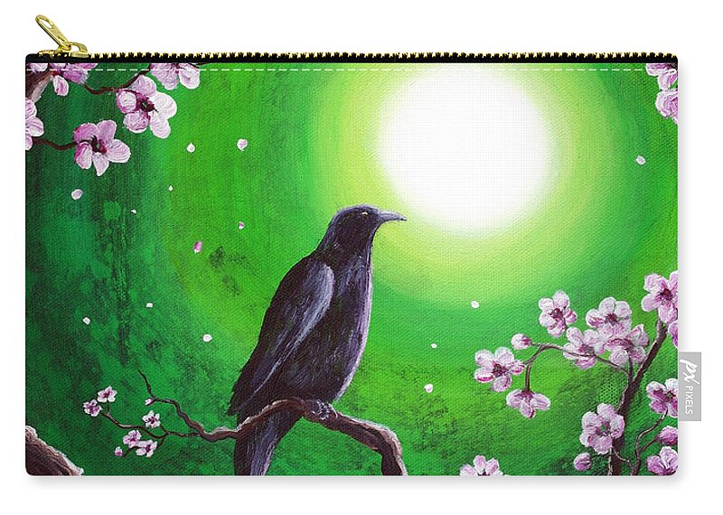 Zen Zip Pouch featuring the painting Raven on a Spring Night by Laura Iverson