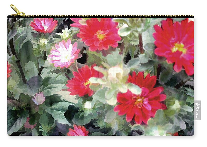 Flower Flowers Garden Flora Floral Nature Natural Bloom Blooms Blossoms Aster Asters Red Blossom Bouquet Arrangement Colorful Plant Plants Botanical Botanic Blooming Gardens Gardening Tropical Annual Annuals Perennial Perennials Bulb Bulbs Painting Paintings Illustration Illustrations Zip Pouch featuring the painting Red Asters by Elaine Plesser