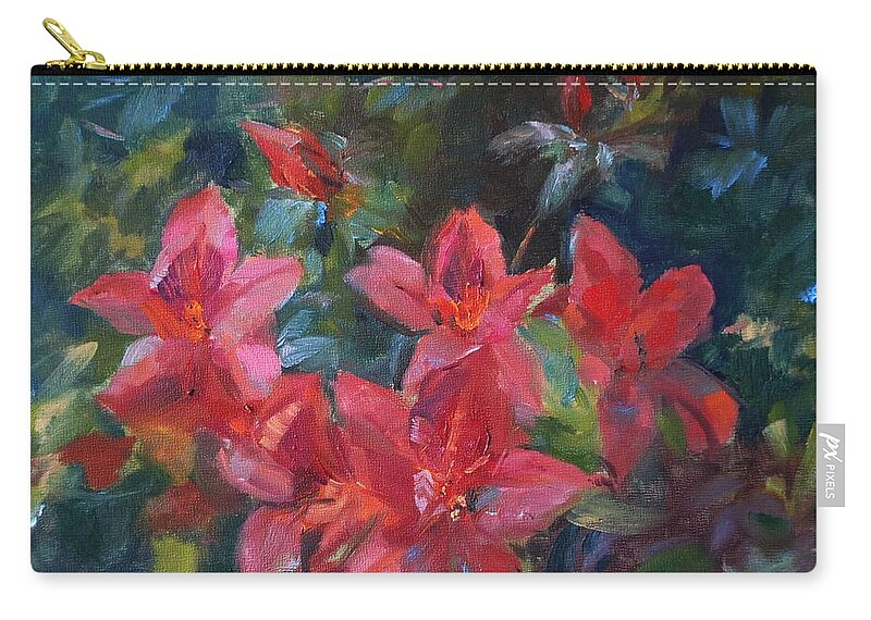 Landscape Zip Pouch featuring the painting Red Azaleas by Ann Bailey
