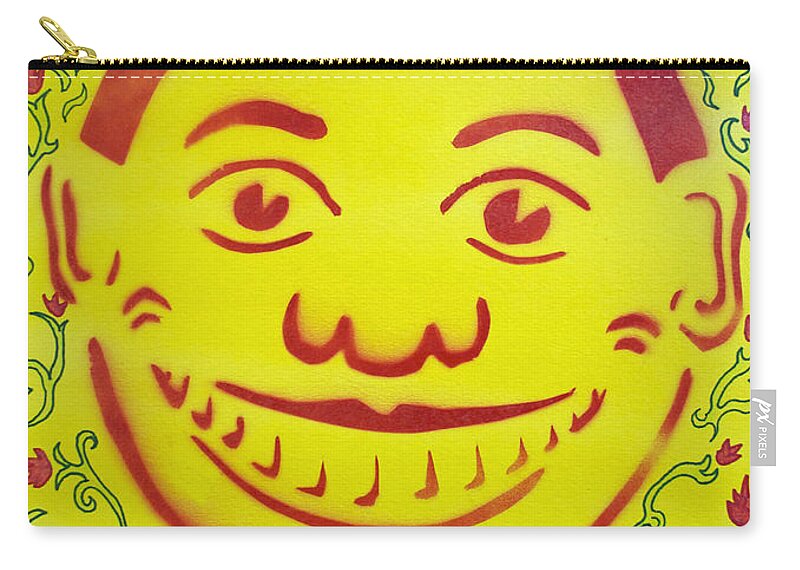Tillie Of Asbury Park Carry-all Pouch featuring the painting Red on yellow with decoration Tillie by Patricia Arroyo