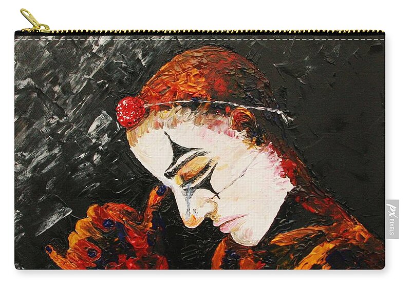 Clown Zip Pouch featuring the painting Regretful Clown by Cris Motta